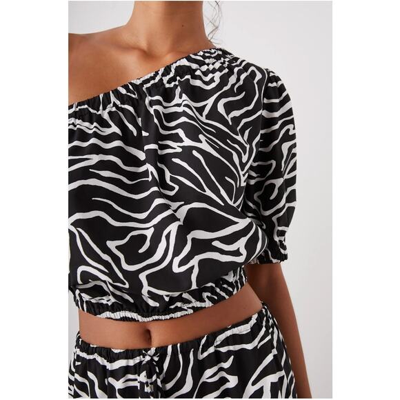 RAILS NWT Evy One Shoulder Blouse in Black White Contour Lines  // L - Picture 2 of 11